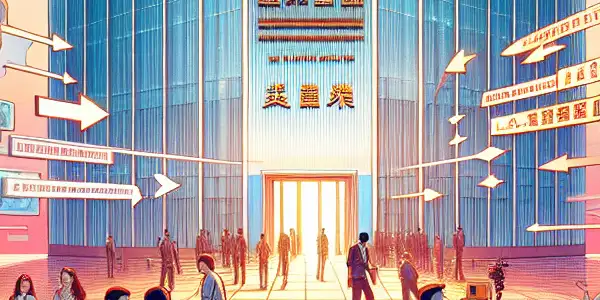 A vibrant scene of diverse filmmakers in a modern office, symbolizing innovation and global outreach in Chinese cinema.