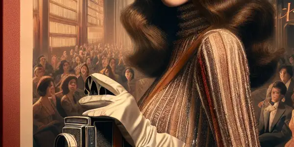 A glamorous cinematic poster featuring Japanese actress Hōjō Maki on a vintage film set, exuding allure and sophistication.